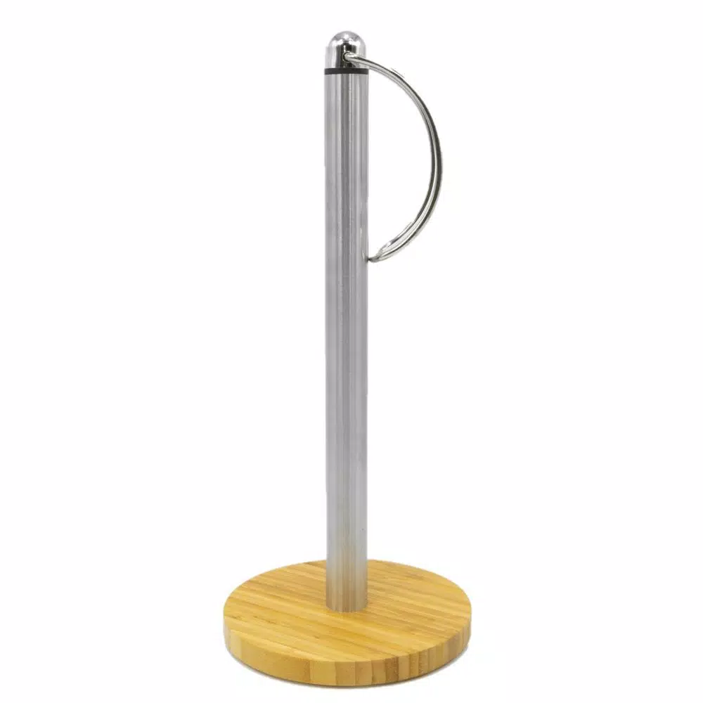 ExcelSteel Stainless Steel Paper Towel Holder with Durable Bamboo Base