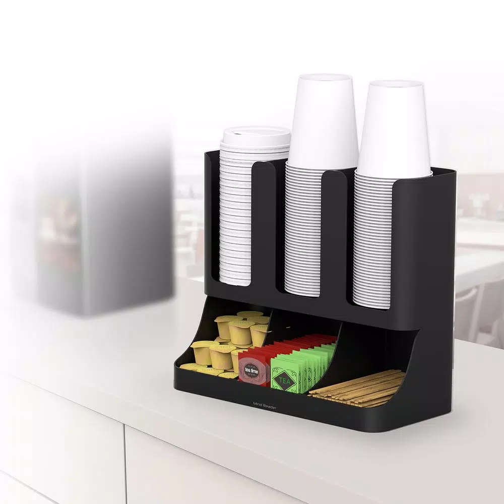 Mind Reader Black Coffee Condiment Organizer with K-Cup Storage, Compact Coffee Station for Home or Office