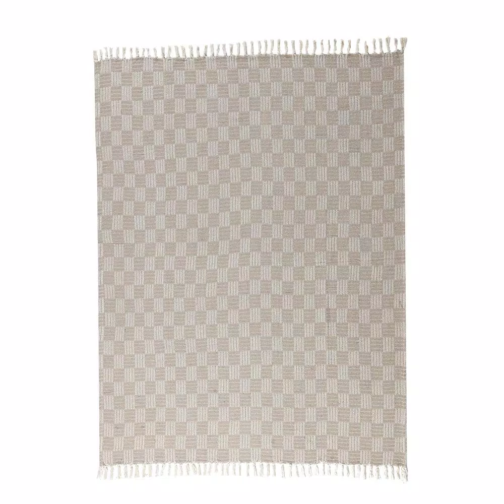 Unbranded MHF Home 50 in. x 60 in. Cotton Blend Taupe Checked Throw Blanket with Tassels