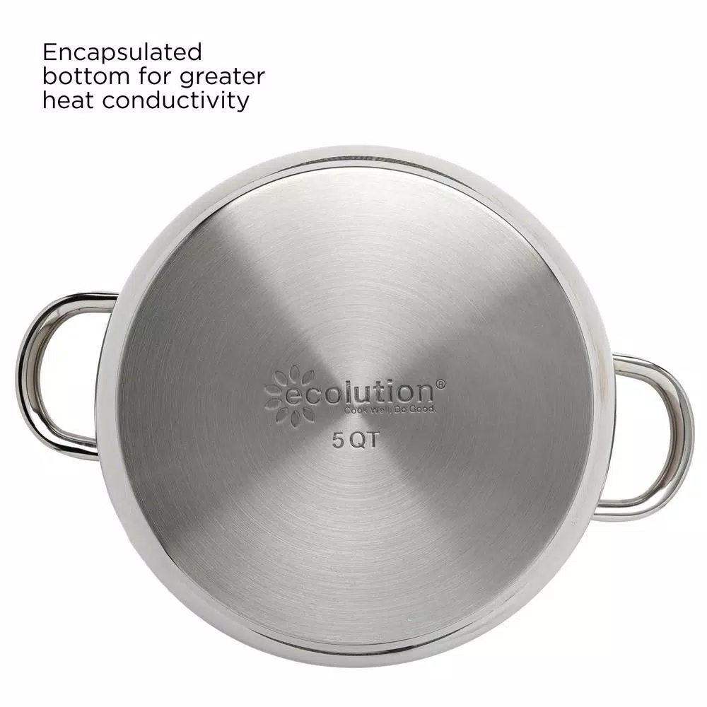Ecolution Pure Intentions 5 Qt. Round Stainless Steel Dutch Oven with Glass Lid
