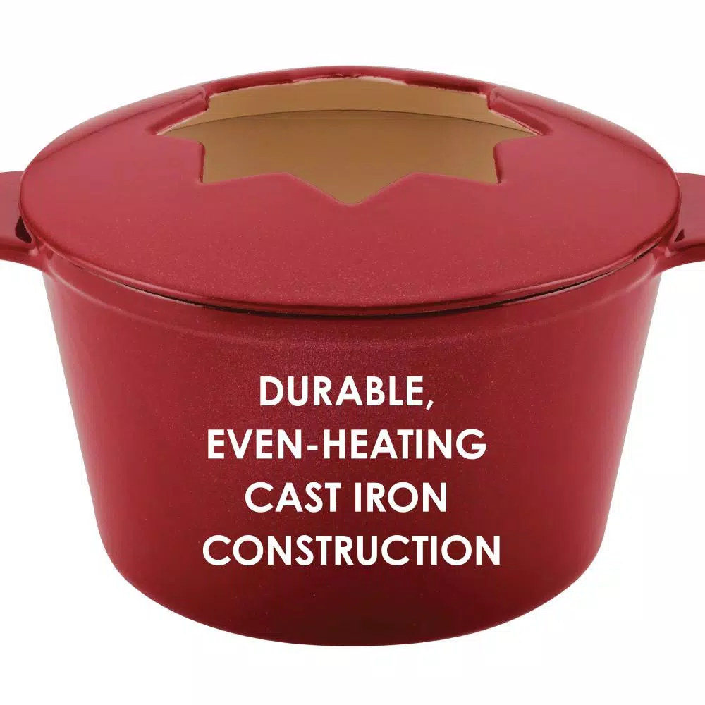 Rachael Ray 1.5-Quart Cast Iron Fondue Pot Set with Red Shimmer Enamel Finish