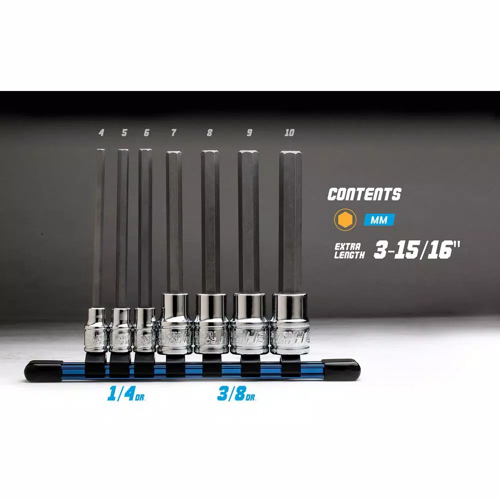 Capri Tools Metric Long Hex Bit Socket Set, 7-Piece S2 Steel