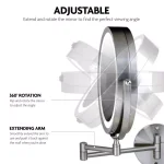 Ovente 13.2 in. Wall Mount LED Vanity Mirror, 1x/7x Magnification, Brushed Nickel thumbnail 3