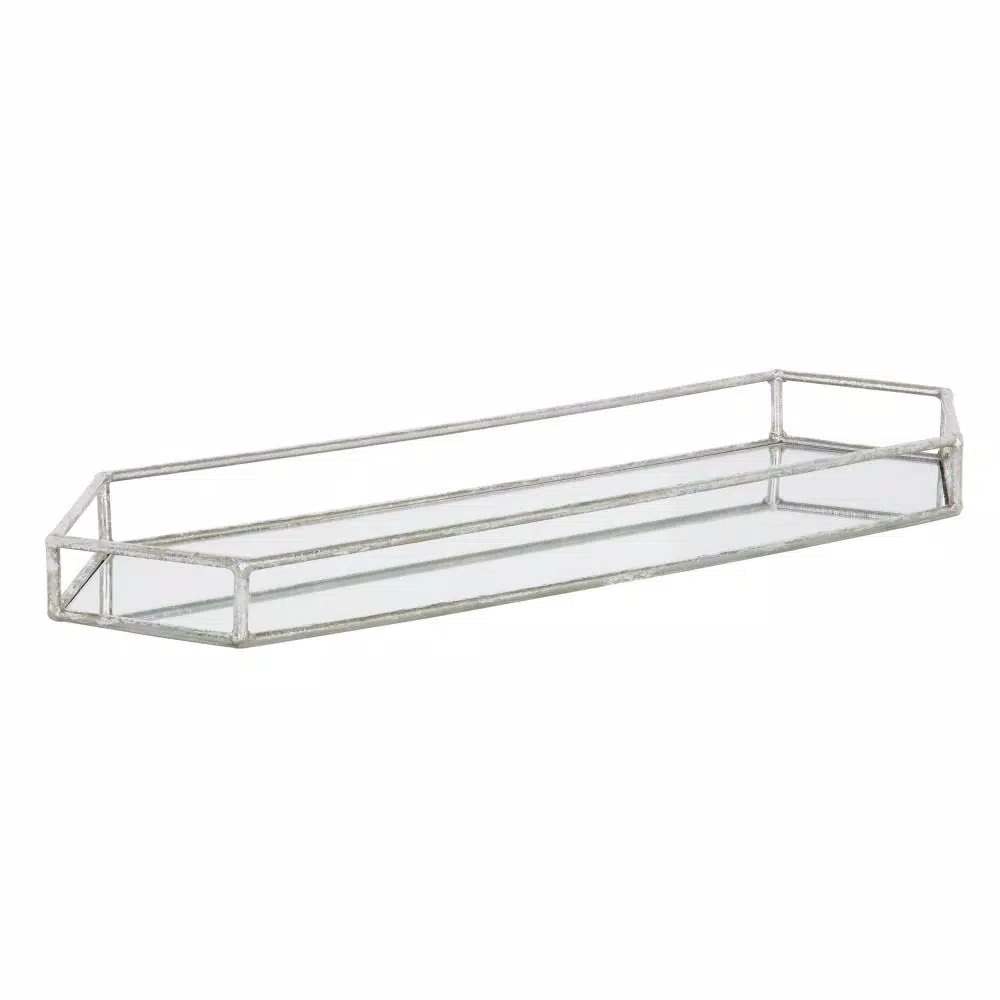 Kate and Laurel Felicia Silver Decorative Mirrored Metal Accent Tray