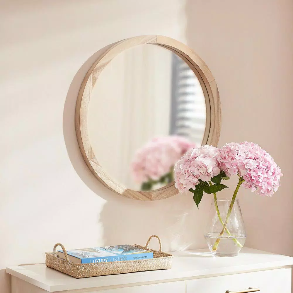 Home Decorators Collection Round Natural Wood Accent Mirror, Brown, 24 in.