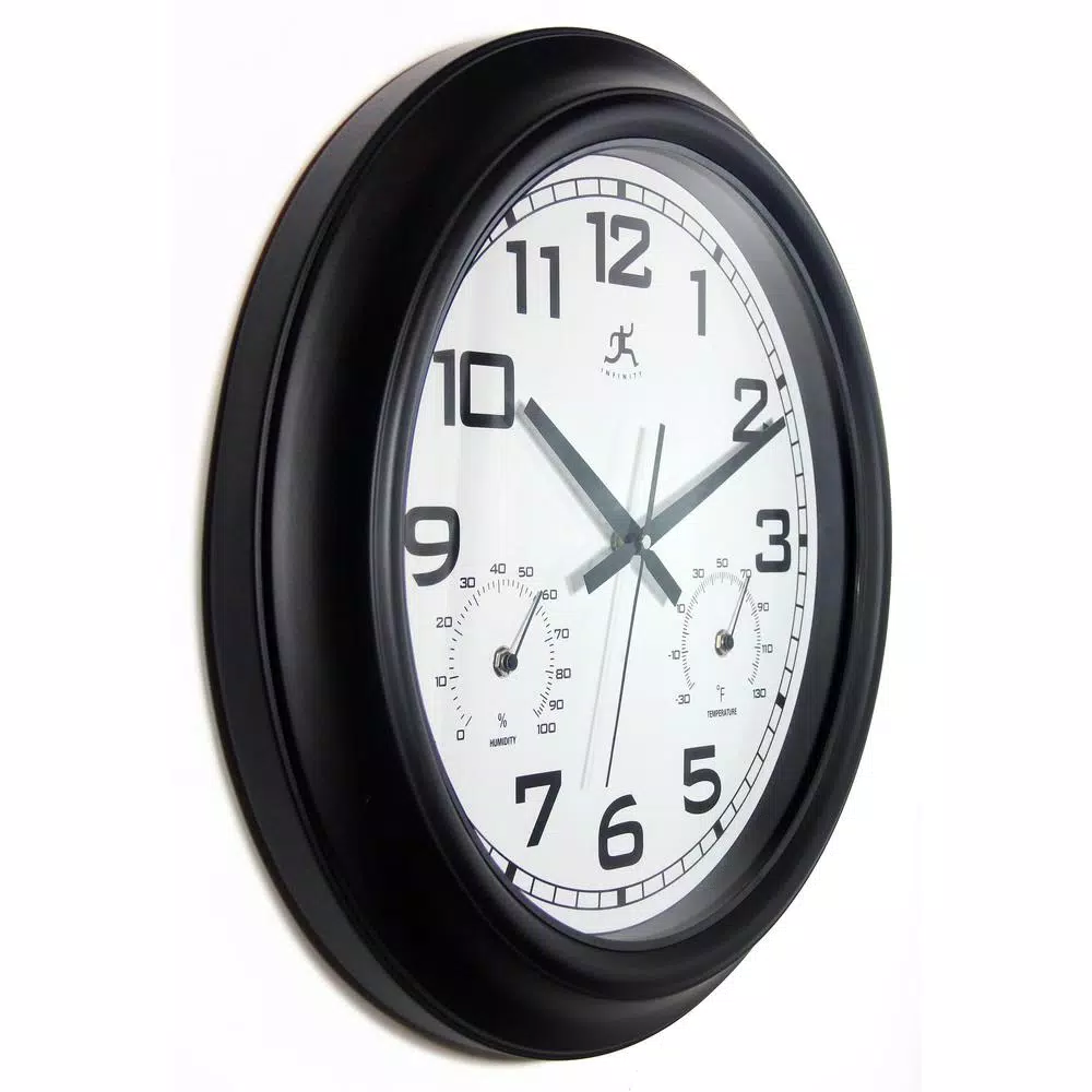 Infinity Instruments 18 in. Round Outdoor Wall Clock with Thermometer and Hygrometer