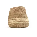 Zentique Hand Woven Seagrass and Palm Leaf Decorative Basket with Beige Stripes, Medium thumbnail 1