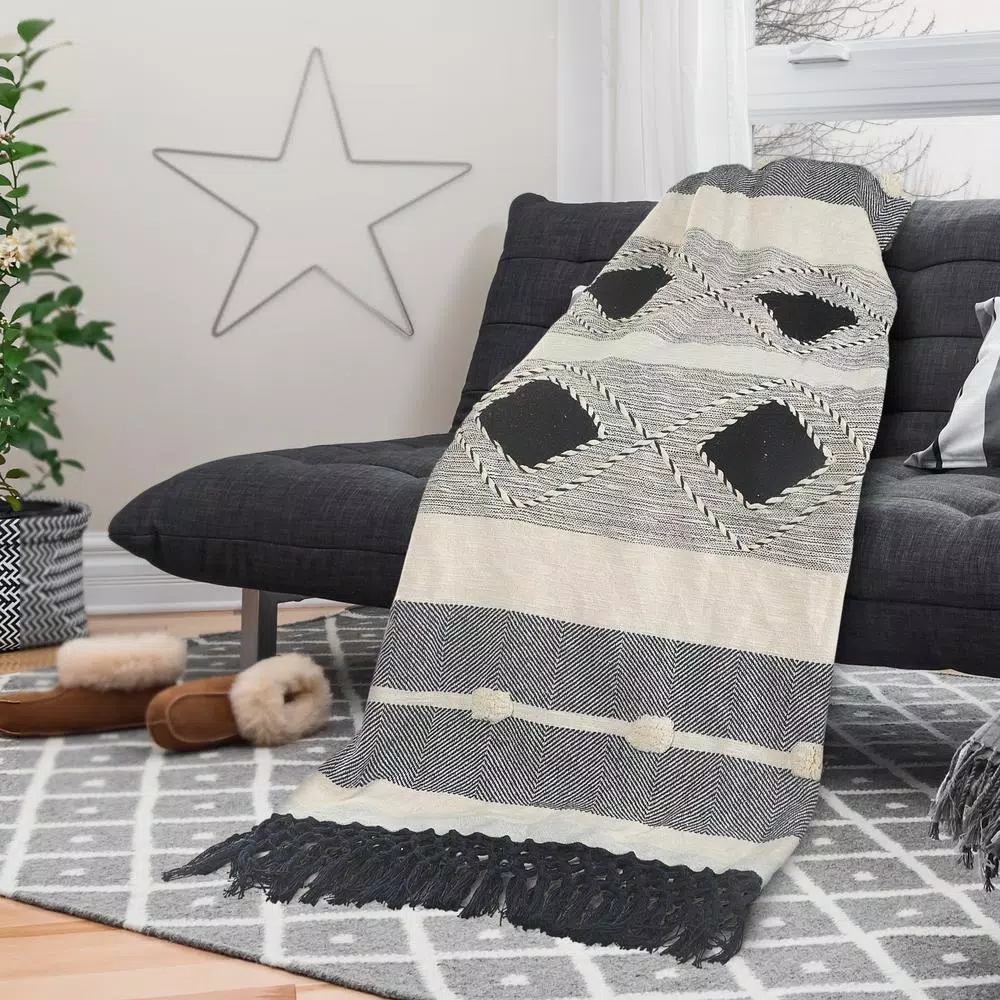 LR Home Symmetry Gray Geometric Cotton Throw Blanket - 50 x 60 in