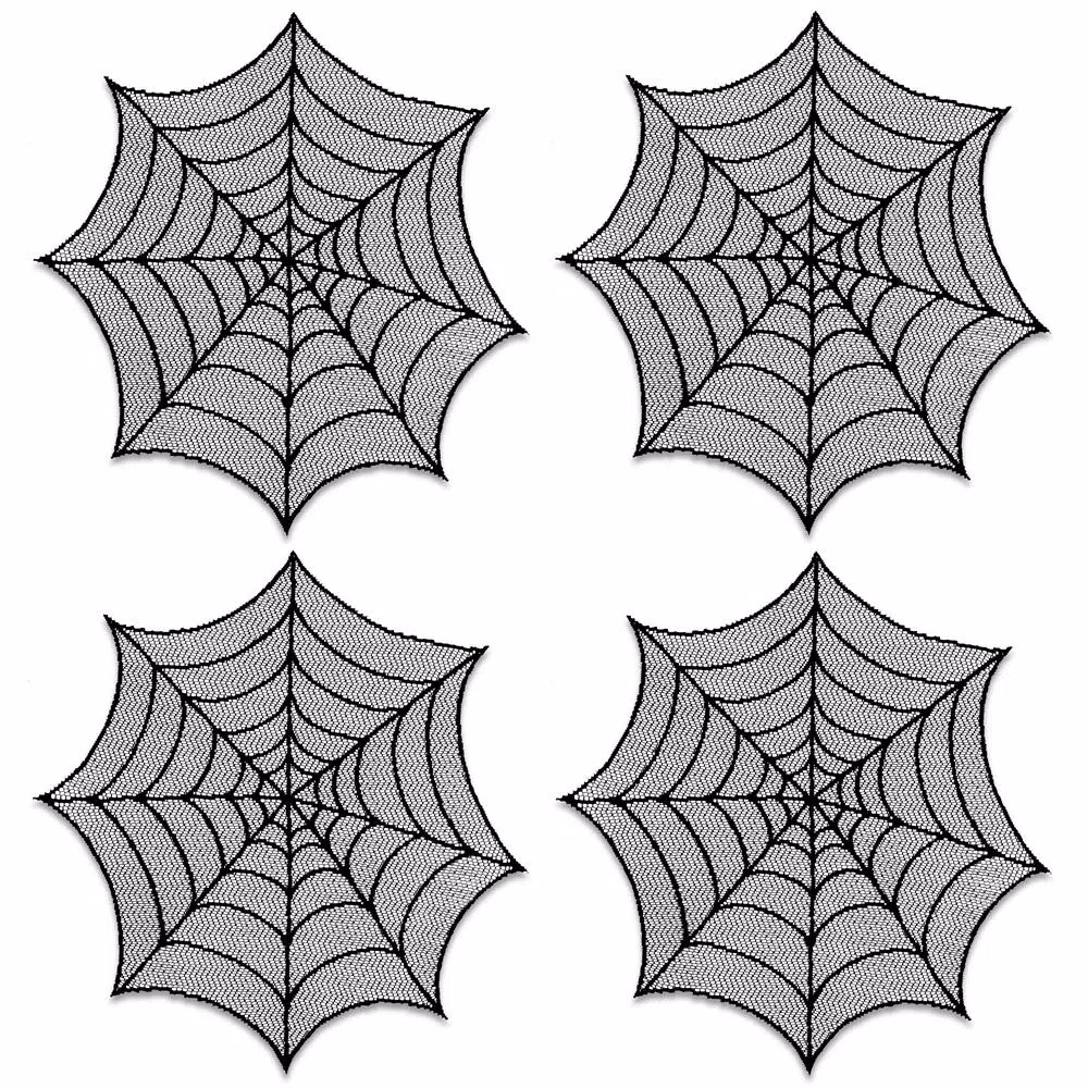 Heritage Lace Spider Web 20 in. Black Round Doily Set of 4