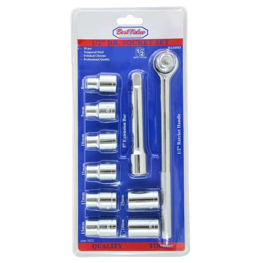 Best Value 1/2 in. Drive Metric Ratchet and Socket Set, 10-Piece