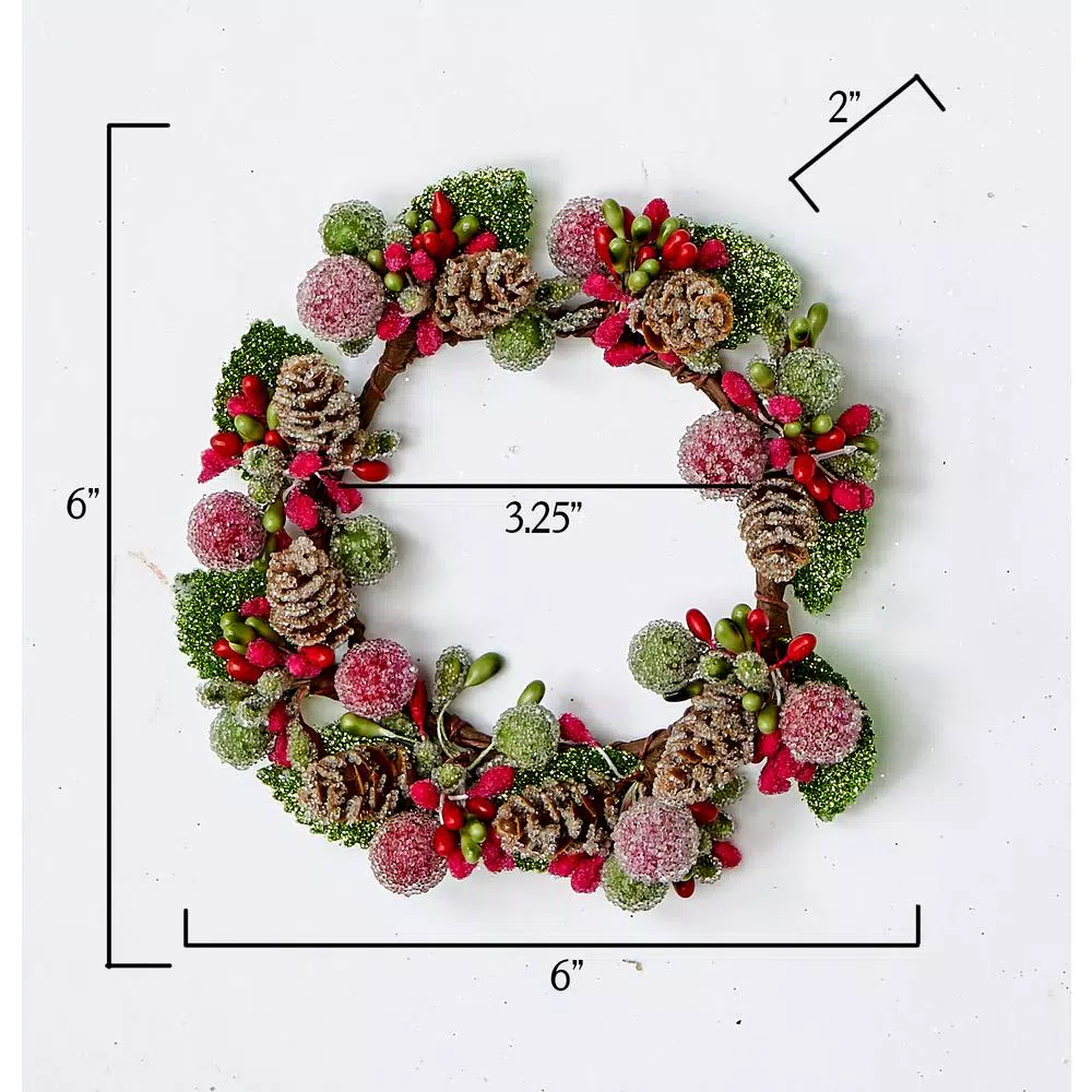 WORTH IMPORTS 3.25" Frosted Berry & Pinecone Candle Ring Set of 2