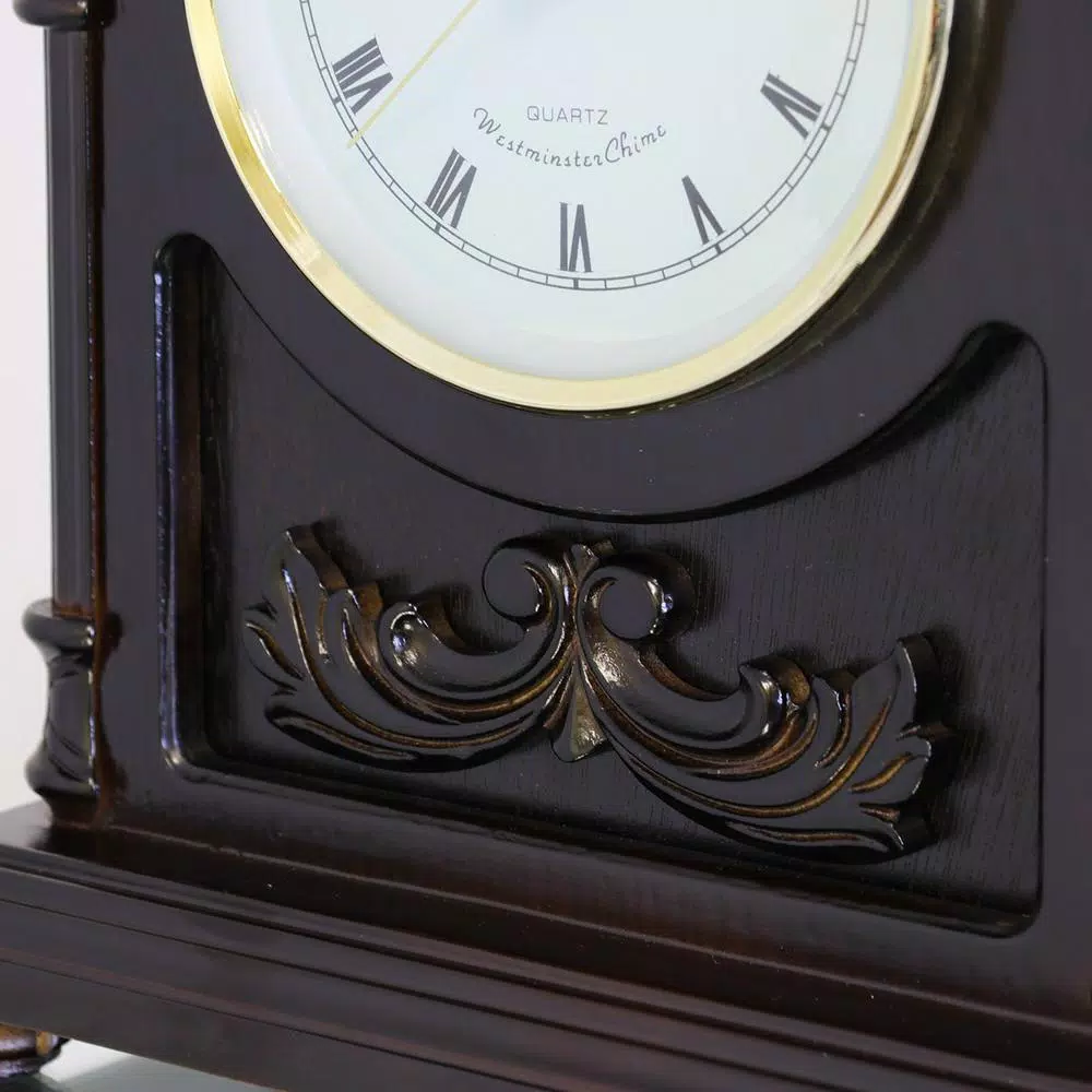 Bedford Clock Collection Classic Wooden Mantel Clock with 4 Chime Modes and Roman Numeral Dial