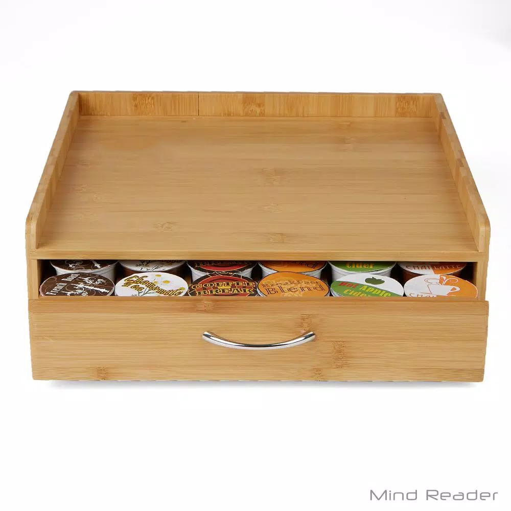 Mind Reader 32-Capacity Bamboo Brown K-Cup Storage Drawer with Lip Panel for Keurig