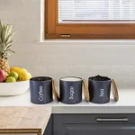 MegaChef 4-Piece Metal Bread Basket and Canister Set with Bamboo Lids, Gray thumbnail 1