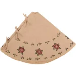VHC Brands 48 in. Jute Burlap Poinsettia Tree Skirt - Natural Tan Holiday Decor thumbnail 3