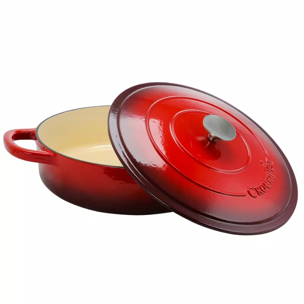Crock-Pot Artisan 5 Qt. Enameled Cast Iron Braiser Pan with Self-Basting Lid, Red