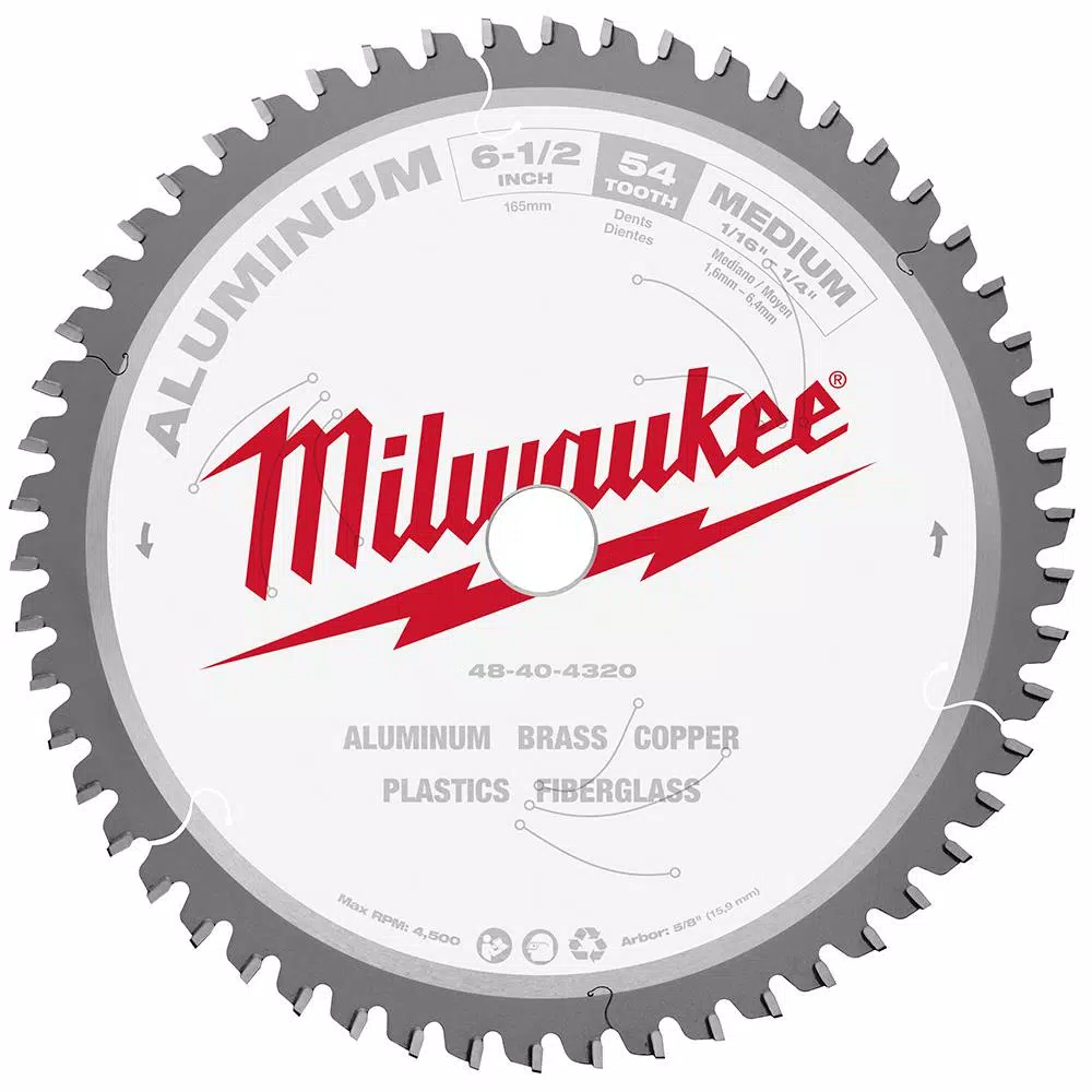 Milwaukee 6-1/2 in. 54T Carbide Aluminum and Metal Cutting Circular Saw Blade