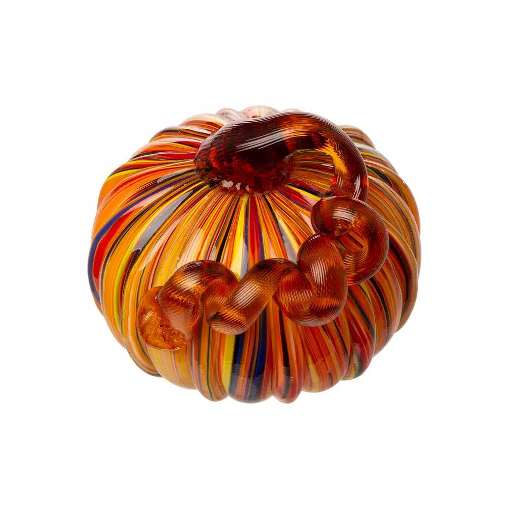 Glitzhome Multi-Striped Glass Short Pumpkin Set - 100% Handmade Glass Tabletop Decoration