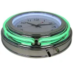 Trademark Green Double Ring Neon Wall Clock - 14 in. Retro Chrome Design thumbnail 3