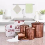 Old Dutch 4-Piece Hammered Antique Copper Canister Set with Fresh Seal Covers thumbnail 5
