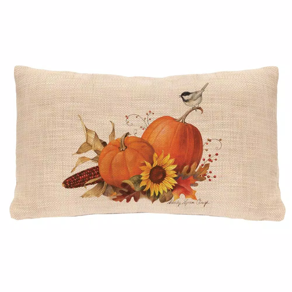 Heritage Lace Harvest Pumpkin Natural Throw Pillow - 12 x 20 in. Farmhouse Style Polyester Rectangle Pillow