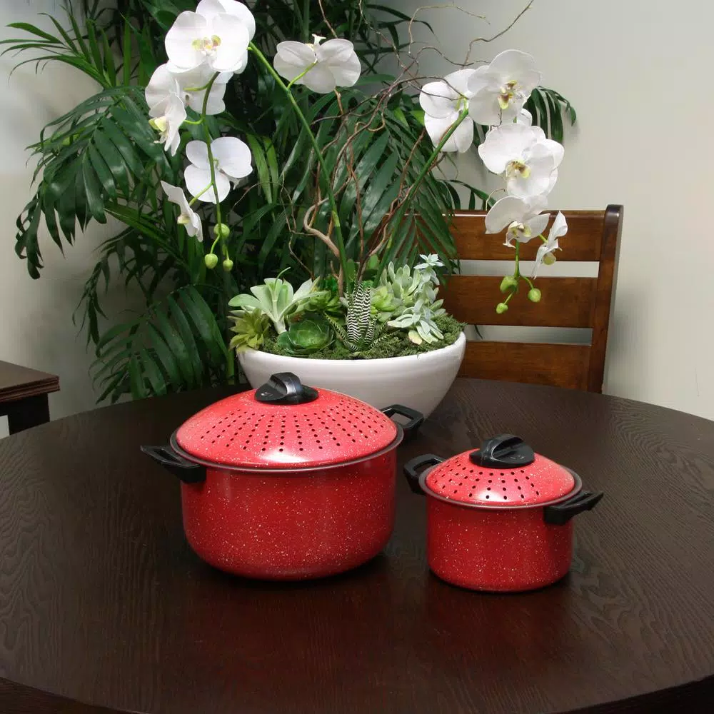 Gibson Home Casselman 4-Piece Steel Nonstick Pasta Pot Set, Red Speckle