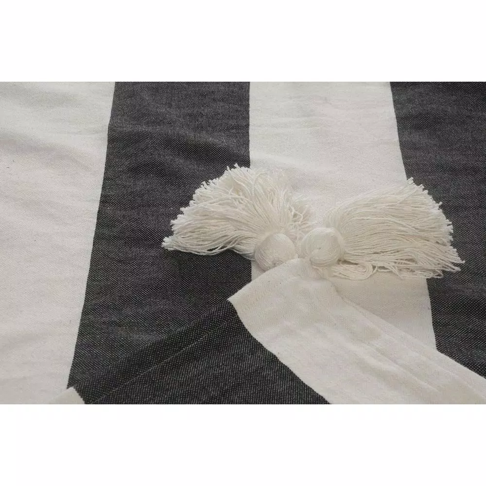 LR Home Metty Charcoal and Ivory Bold Striped Tasseled Cotton Throw Blanket