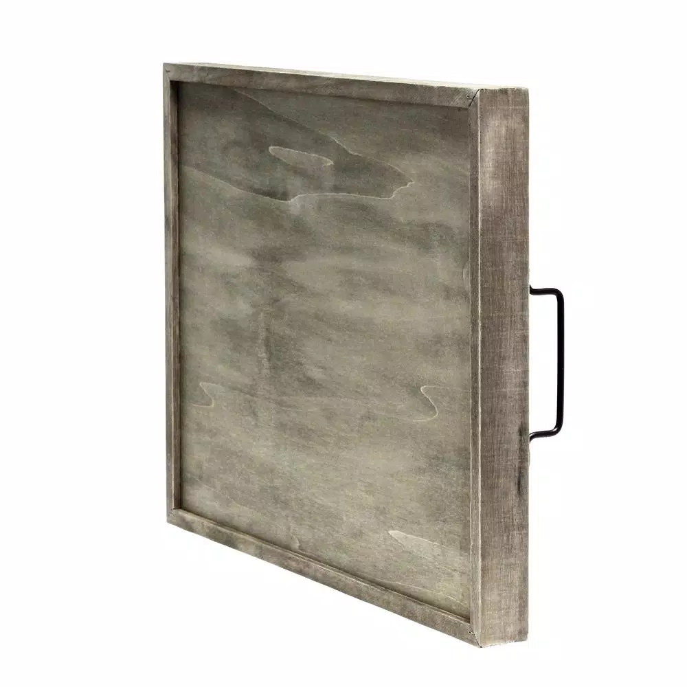 Elegant Designs Rustic Gray Wooden Decorative Serving Tray with Black Metal Handles
