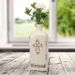 Stonebriar Collection Stonebriar Farmhouse Worn White Ceramic Decorative Vase with Blessed Design thumbnail 4
