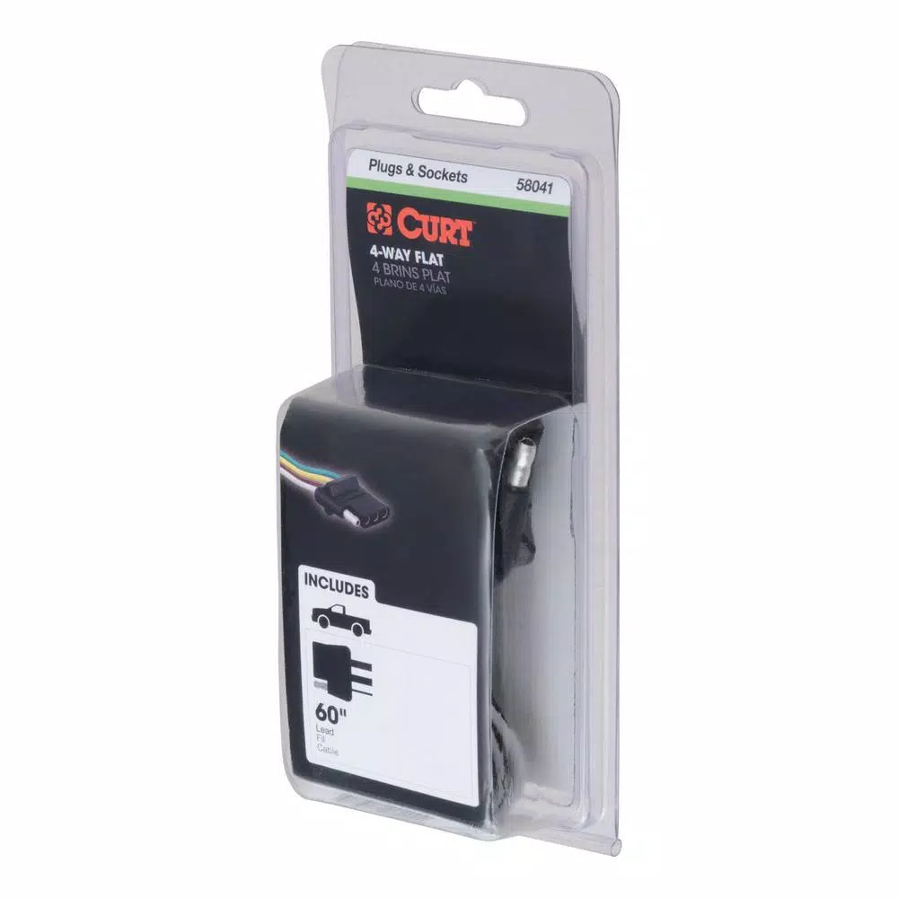 CURT 4-Way Flat Vehicle-Side Connector Socket with 60" Color-Coded Wires
