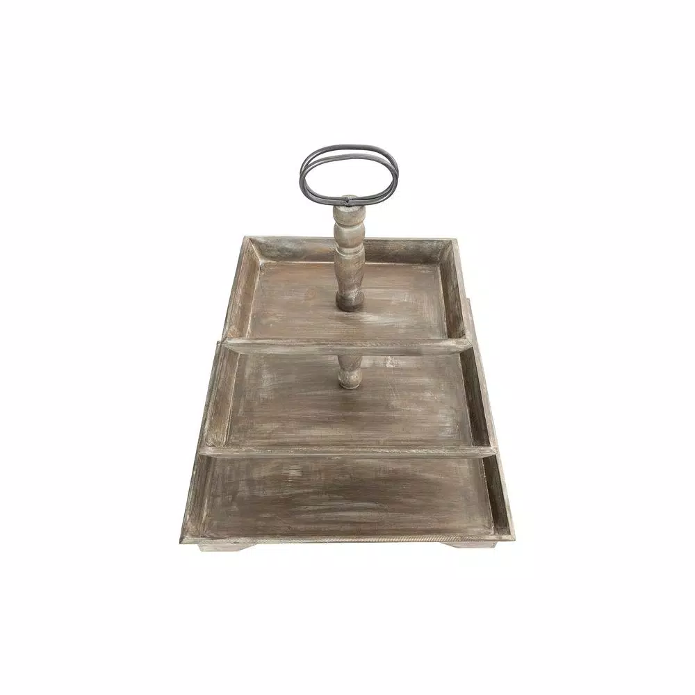 3R Studios Rustic Brown 3-Tier Decorative Tray with Metal and Fir Wood Construction