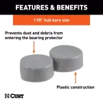 CURT 1.98" Bearing Protector Dust Covers, Gray Plastic (2-Pack) thumbnail 4