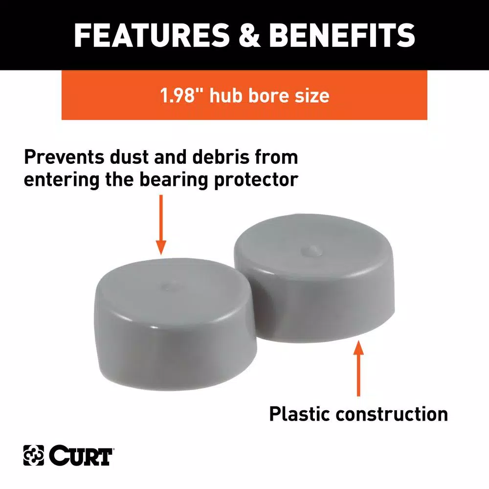 CURT 1.98" Bearing Protector Dust Covers, Gray Plastic (2-Pack)
