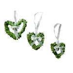 Unbranded Set of 3 Preserved Boxwood Heart Wreaths with Ivory Ribbon thumbnail 2