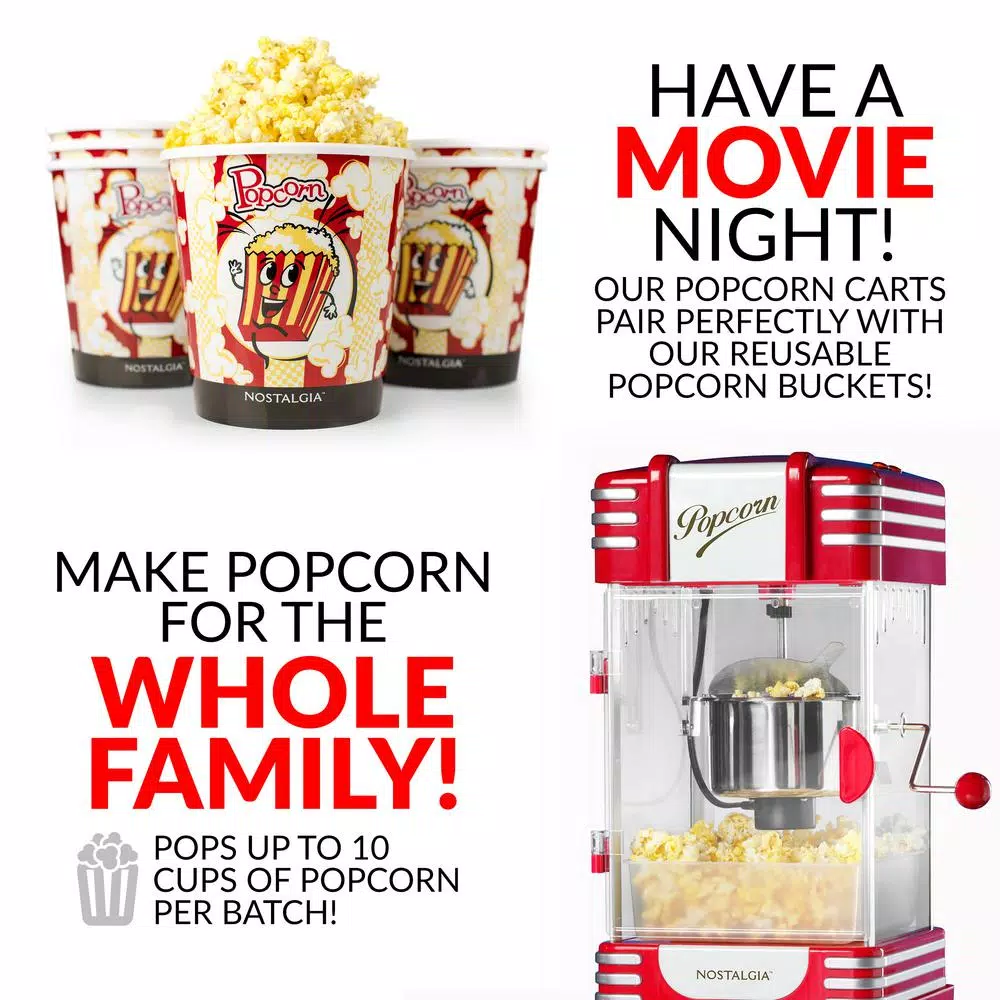 Nostalgia Retro Red Popcorn Cart with 2.5 oz. Kettle and Lighted Interior, 300W