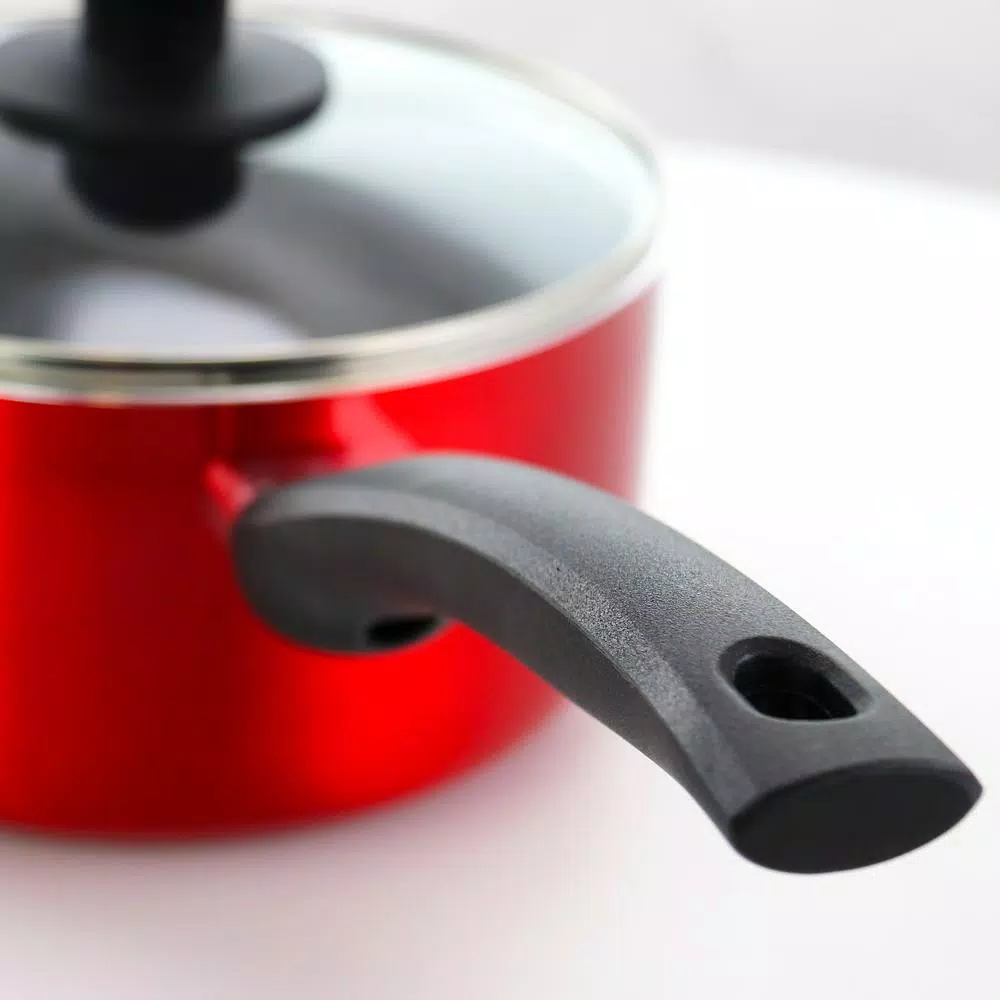 Oster Merrion 2.5 qt. Aluminum Nonstick Saucepan with Glass Lid, Red