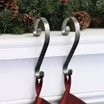 Haute Decor Pewter Holly Embossed Stocking Holders, Scroll Design (2-Pack) thumbnail 2