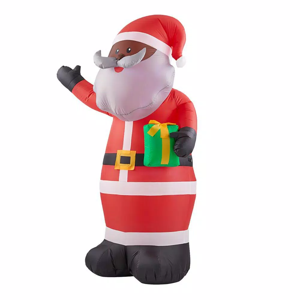 Home Accents Holiday Gemmy Airblown 6.5 ft. LED Outdoor Inflatable African-American Santa with Present