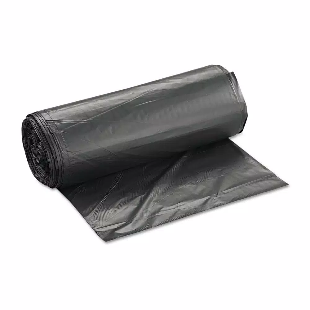 Inteplast Interleaved High-Density 60 Gallon Trash Can Liners, 38 x 60 in, Black, 150/Carton