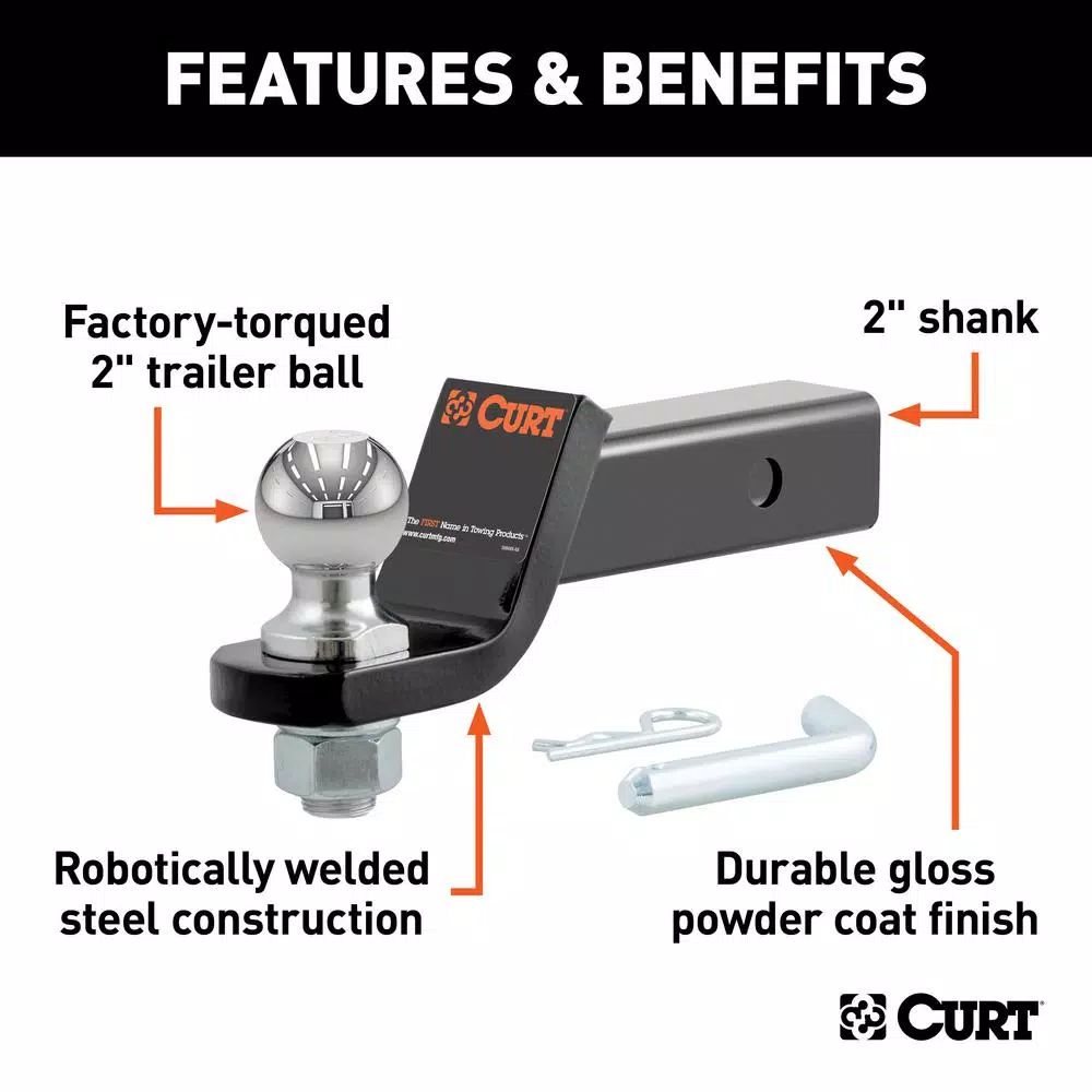 CURT Loaded Ball Mount with 2" Ball, 2" Shank, 7,500 lbs. Capacity, 2" Drop