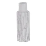 LITTON LANE 21 in. Classic Marble Cylinder White Ceramic Decorative Vase with Gray Veining thumbnail 2