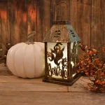 LUMABASE Golden Black Battery Operated Lighted Halloween Lantern with Fairy Lights thumbnail 3