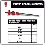 Milwaukee Speed Feed Self-Feeding Auger Wood Bit Set, 6-Piece Carbide Drill Bit Kit thumbnail 2