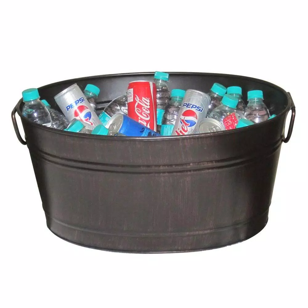 Unbranded Oval Beverage Bin in Oil Rubbed Bronze, Rustic Steel Ice Bucket & Planter