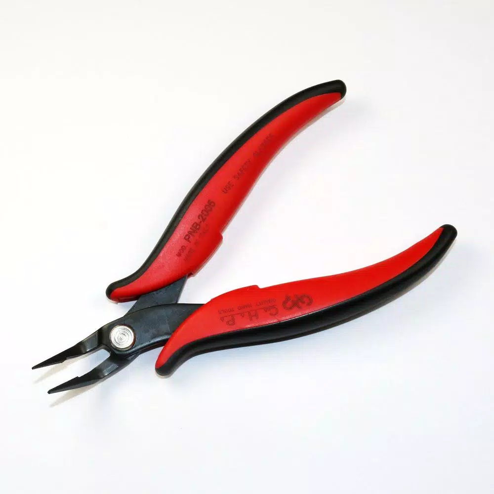 Hakko CHP PNB-2005 Long Nose Angled Pliers, 45° Angle, Serrated Jaws