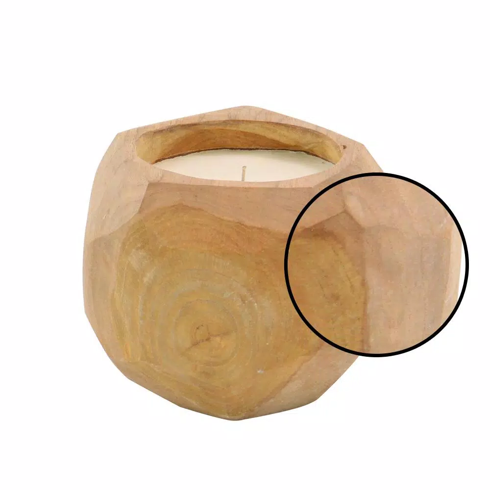 LITTON LANE Hand-Carved Natural Teak Wood Coconut-Shaped Candle Holder with White Unscented Wax