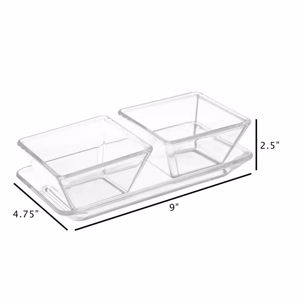 Classic Cuisine 3-Piece Crystal-Clear Serving Tray Set with 2 Bowls