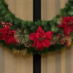 Home Accents Holiday Home Holiday Accents 48 in. Burgundy Poinsettia Mixed Pine Wreath with Berries and Gold Glitter Cedar thumbnail 5