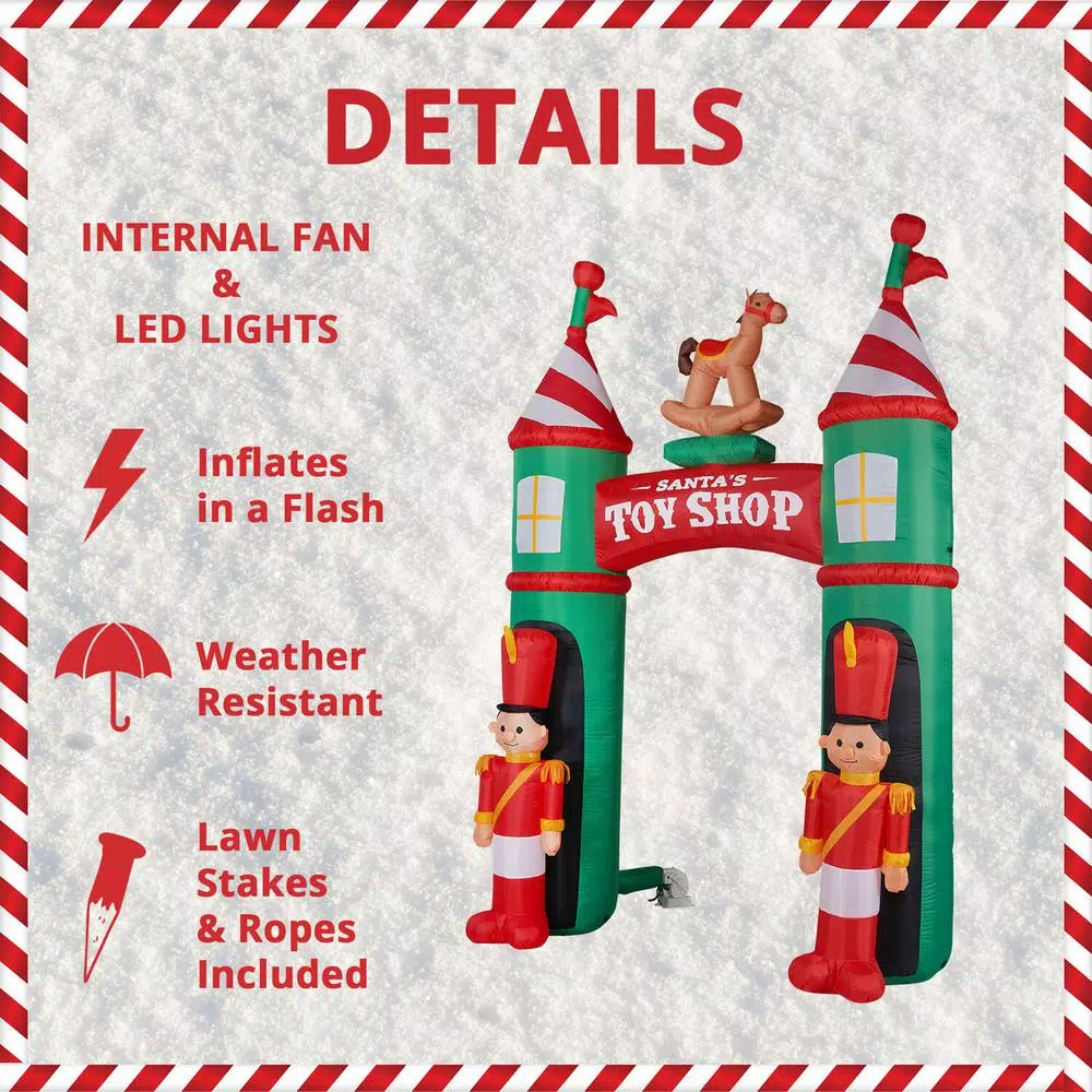 Fraser Hill Farm 10 ft. Santa's Toy Shop Archway Inflatable with White Lights