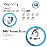 Aroma Stainless Steel Electric Kettle with German Glass, 1.2L Capacity, 1500W thumbnail 4